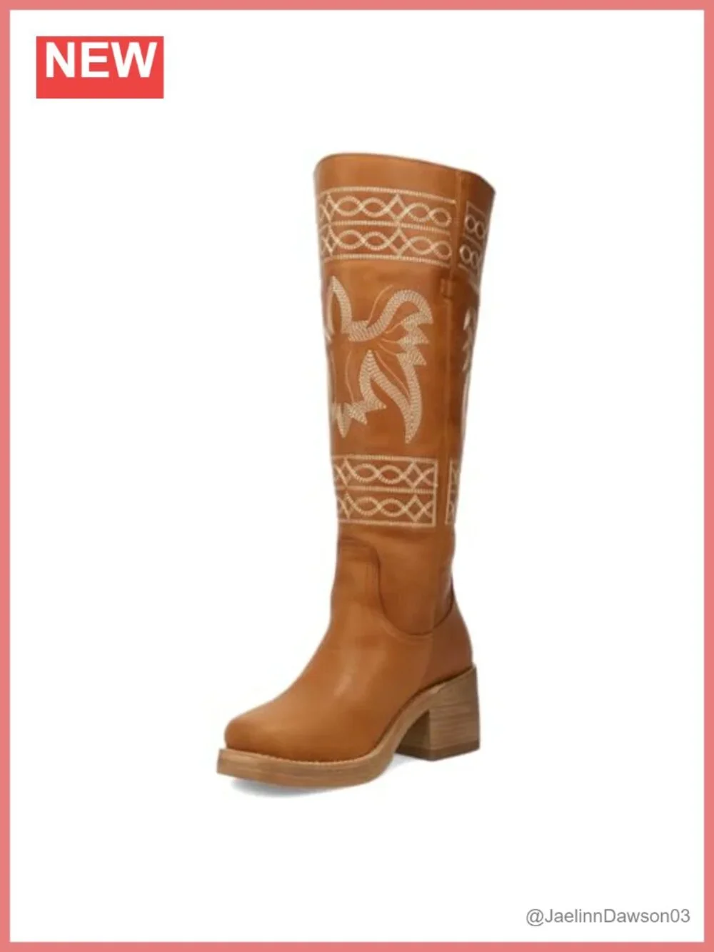 Embroidered Round Toe Over the Knee Block Heel Boots Cushioned Footbed Mid Heel